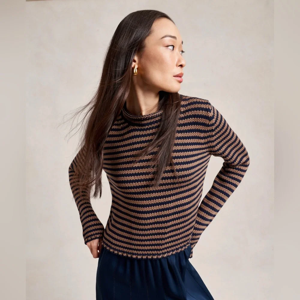 La Ligne Mini Marina Fine Stripe Sweater Navy/Brown, Small